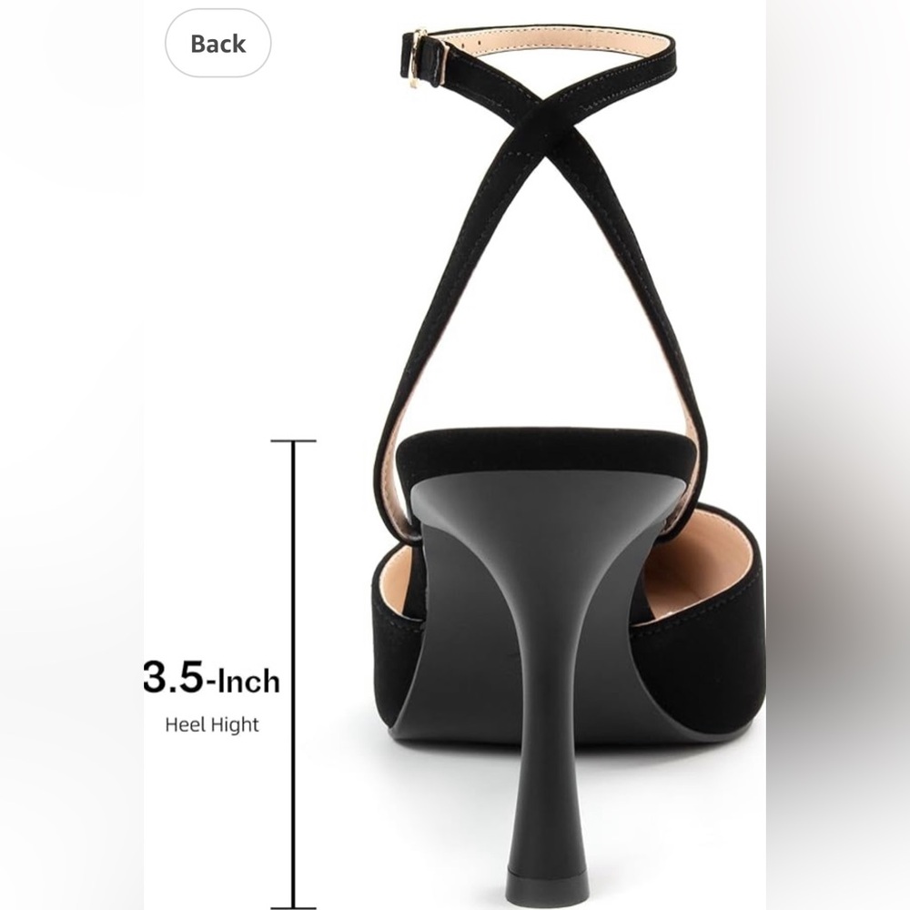 Miorap Elegant Closed Toe Suede Kitten Slingback Heels Black Ankle Strap 7.5 NWT - Picture 6 of 6